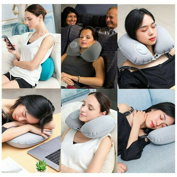 Air Cushion Self Inflating Travel Neck Pillow | Portable U-Shaped Pillow