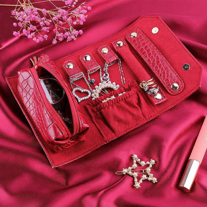 Roll Travel Jewel Bag Case | Large Capacity | Crease-Free | Leather