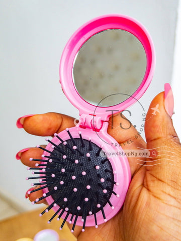 2-in-1 Mirror & Brush Compact: Portable Beauty Essentials