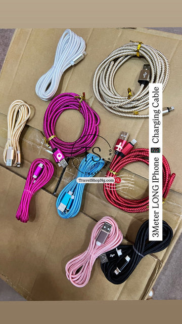 Fast 3-Meter Long Charging Cable for iPhone | USB, Multiple Colors