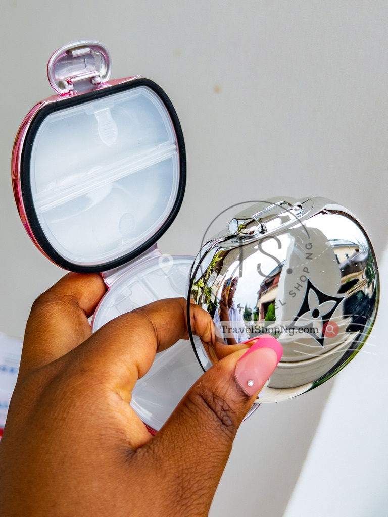 Sleek 6-Grid Pill Organizer Mirror Compact Design
