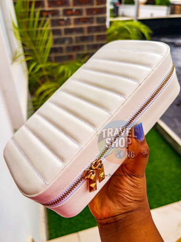 Ridged Detail Leather Jewellery Organiser | Velvet Interior