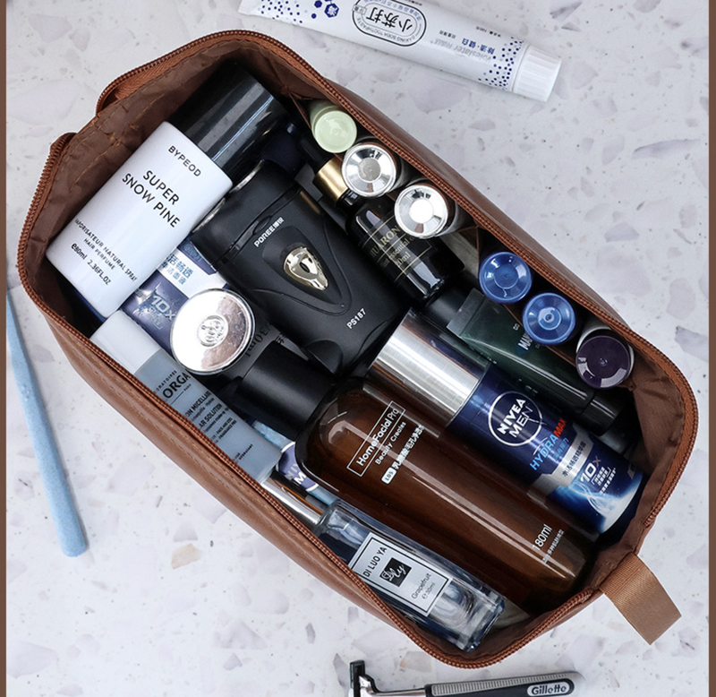 Men’s PU Double Layer Travel Toiletry Bag with Dry and Wet Storage