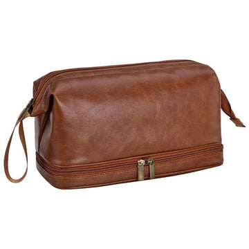 Men’s PU Double Layer Travel Toiletry Bag with Dry and Wet Storage