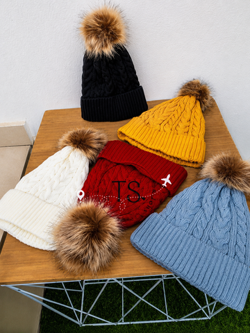 Woollen Knitted Beanie Hat with Fur Ball | Stylish